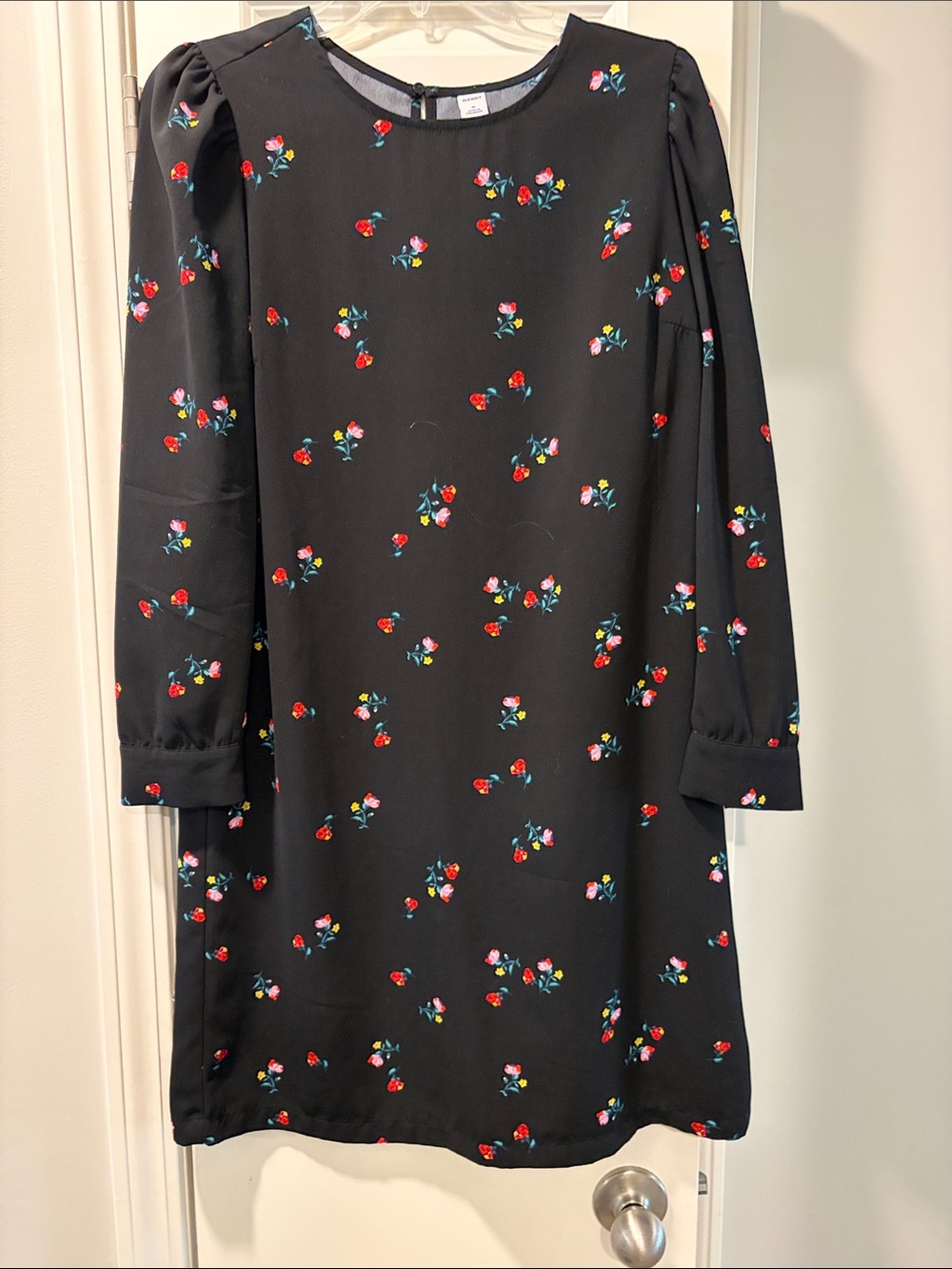 Old Navy Black Dress with Red Floral Print